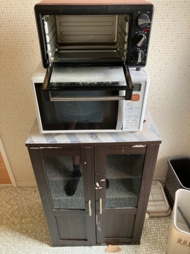 東芝冷蔵庫、レンジ、トースター、食器棚セット