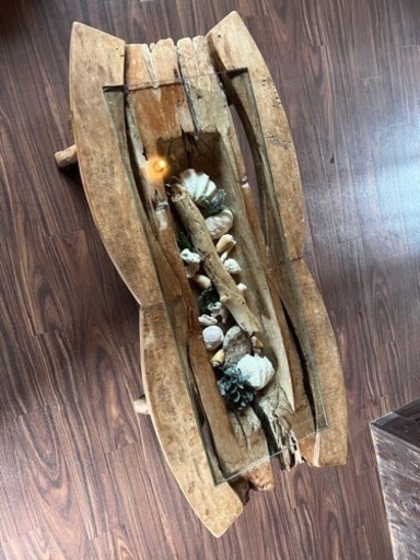 ガラス　木　テーブル　机