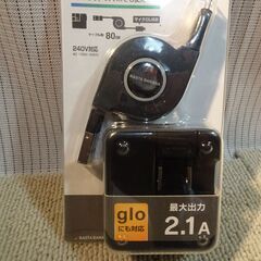 未使用 micro USB AC充電器 USB リールケーブル 2.1A ブラック タブレット スマホ glo タバコ 煙草 携帯 黒 マイクロの画像