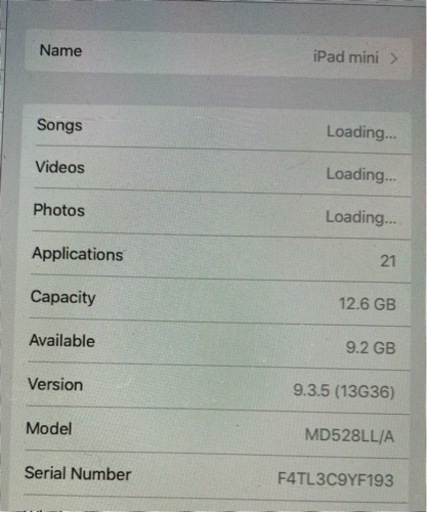 古いiPad mini (wifi仕様)