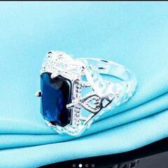 ▼j←←←m17-8 大粒 サファイア シルバー リング 11号 ☆プラチナ仕上げ！の画像