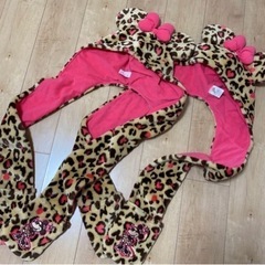 ミニーちゃん ヒョウ柄 フード付きマフラー