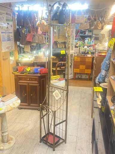 薔薇 ミラー付 傘立て 全身鏡 アイアン シャビー アンブレラスタンド 薄型 スリム (検) ロイズ アンティークス★買取帝国 志木店