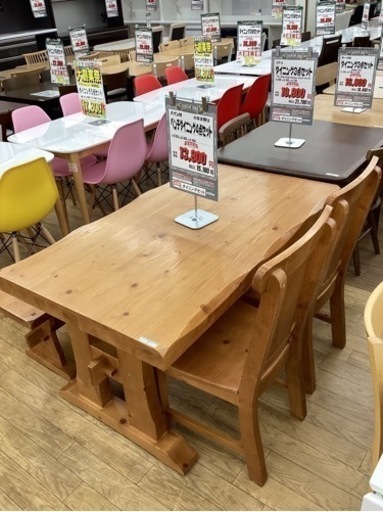 KF-80【新入荷　リサイクル品】パイン材　ベンチダイニング4点セット　ナチュラル