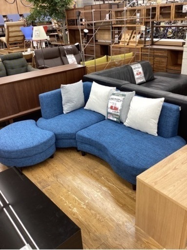 KF-84【新入荷　アウトレット】カウチソファ3点セット　ブルー