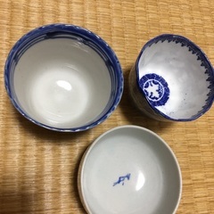 蕎麦猪口など　およそ100年もの　古い向付・湯呑・ころ茶碗セット　戦前から明治大正期　金継ぎ練習や盆栽苔玉展示などに。ビンテージ陶器　レトロの画像