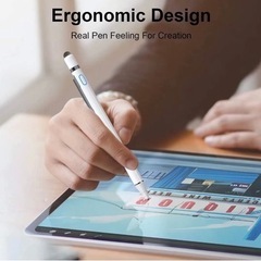 タッチペン 極細 スタイラスペン スマートフォン iPad iPhone IOS Android用 タッチペン 静電容量式 ツムツム USB充電式 銅製1.4mm 2in1 導電繊維ペン先の画像