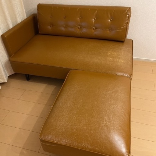 合皮レザーソファ　オットマン付き