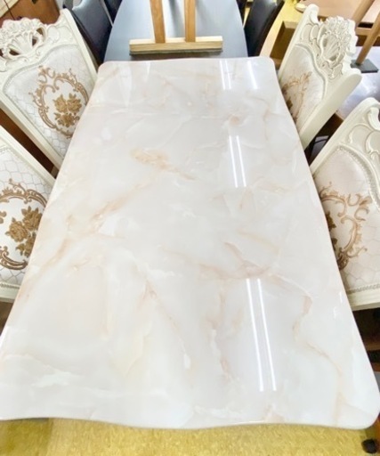 ダイニング5点セット 128cm ロココ調 大理石天板 アンティーク家具