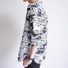 柄シャツ アメコミパターン ビッグシルエット ピンクの画像