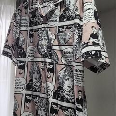 柄シャツ アメコミパターン ビッグシルエット ピンクの画像