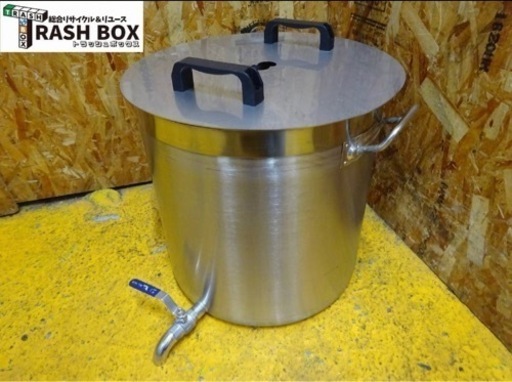 (5715-015) 美品 蛇口付き ステンレス 寸胴鍋 直径40cm 洗浄ブラシ付き W485D530H450 二枚蓋 両手鍋 スープ 業務用 中古 厨房 飲食店 店舗