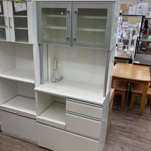 食器棚 レンジボード ホワイト スライド棚 2面レンジボード スリムタイプ 食器棚 レンジボード ホワイト スライド棚 2面レンジボード スリムタイプ