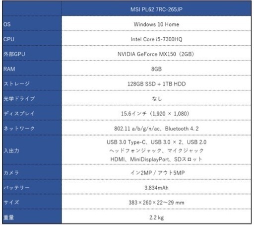 MSIノートPC【受付中】
