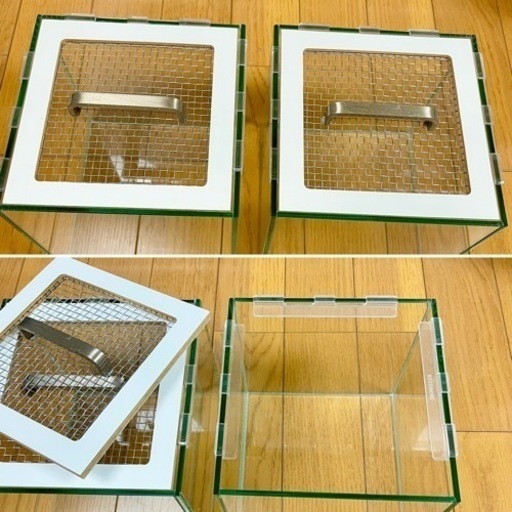 爬虫類ケージ　飼育ケース　ガラス水槽網の蓋付き　重りも付けます　2個セット