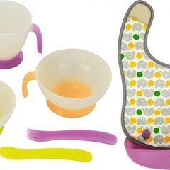 【新品・未開封】コンビ ベビーレーベル 油が落ちるエプロンと自分で食べる食器の画像