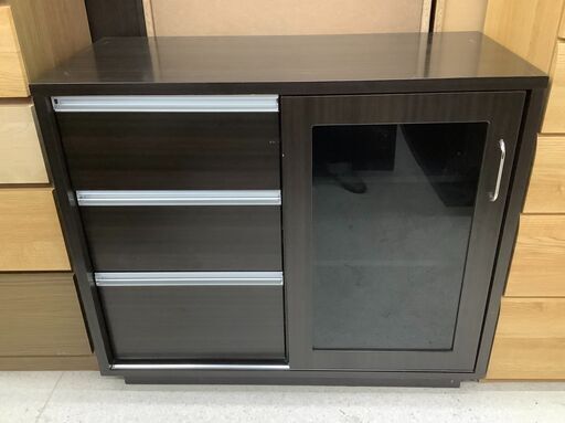 キャビネット 木目ブラウン スライド扉 ロータイプ【ユーズドユーズ名古屋天白店】 J1875