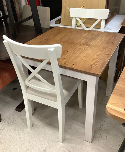 ダイニングテーブル 3点セット 木目ブラウン×WH テーブル／チェア×2【ユーズドユーズ名古屋天白店】 J1880