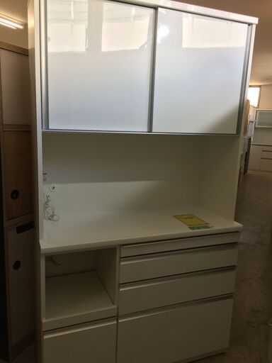 松田家具 幅117cm キッチンボード スロークローズ 作業台 モイス加工 家具 インテリア 家具 ホワイト 収納用品 多目的収納 食器棚 おしゃれ 高級家具 国産品 堺市 石津