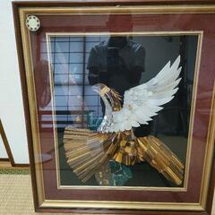 貴石画　鳥　約74x64水晶メノウの画像