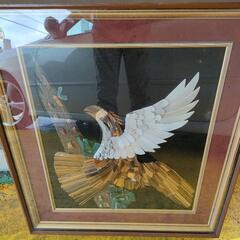 貴石画　鳥　約74x64水晶メノウの画像