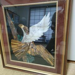 貴石画　鳥　約74x64水晶メノウの画像