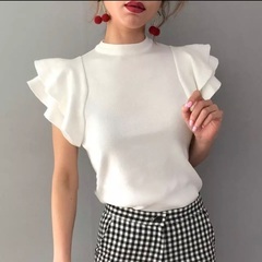 【新品】レディース サマー ノースリーブ フリル 韓国 ホワイト