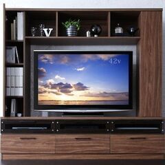 未使用訳あり　大型テレビ対応　壁面タイプ　ハイタイプテレビボード　テレビ台　ウォールナットブラウン  