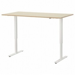 【IKEA) SKARSTA デスク 昇降式, ベージュ/ホワイ...