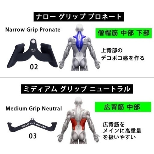 HIBARI製マググリップ 5種類セット（ラットプルダウン）