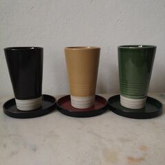 中古　急須　湯飲み茶わん3個　茶たく3個　おしぼり置き3個　セットの画像