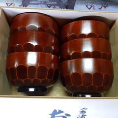 京亀甲木彫り 会津塗 お椀6個セット 秀峰 漆器 箱入り お椀 ...