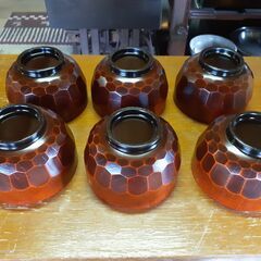 京亀甲木彫り 会津塗 お椀6個セット 秀峰 漆器 箱入り お椀 あと1箱です！　/UJ-0156 南の画像