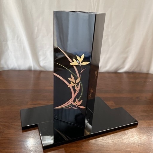 手作り木製漆器　角形花生(敷板付き)