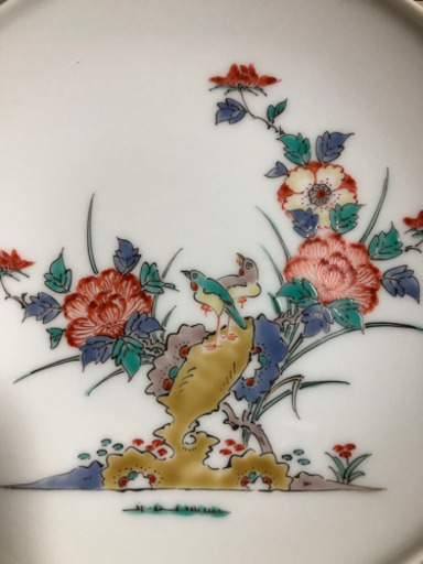重要無形文化財　十四代 酒井田柿右衛門「錦 牡丹鳥文 皿」共箱  色絵 有田焼