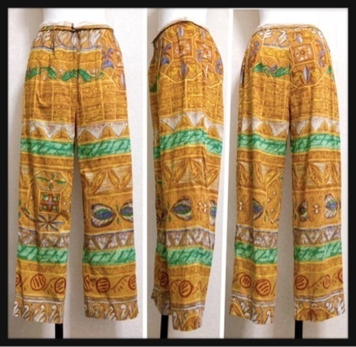 ご購入者様決定 ハンドメイド ハイウエスト サルエル風パンツ 橙色 黄色ヒッピー サイケデリック