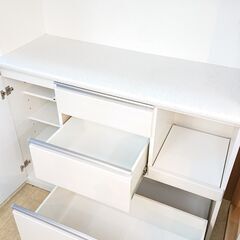 横幅120㎝ ニトリ NITORI アルミナ2 キッチンボード スライド扉 ホワイト 鏡面 レンジボード 食器棚■奥行45cm×高さ205cm■近隣配送無料 買取帝国 朝霞店 