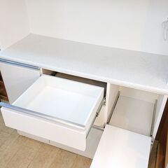横幅120㎝ ニトリ NITORI アルミナ2 キッチンボード スライド扉 ホワイト 鏡面 レンジボード 食器棚■奥行45cm×高さ205cm■近隣配送無料 買取帝国 朝霞店 