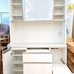 横幅120㎝ ニトリ NITORI アルミナ2 キッチンボード スライド扉 ホワイト 鏡面 レンジボード 食器棚■奥行45cm×高さ205cm■近隣配送無料 買取帝国 朝霞店 