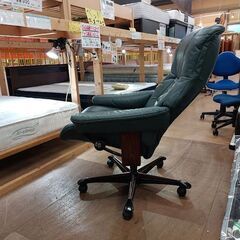 エコーネス　メイフィアＭ　ストレスレス　ホームオフィス　ダークグリーン　本革【愛品倶楽部柏店】の画像