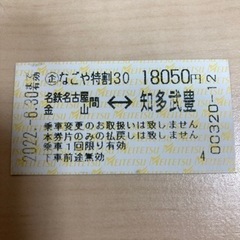名鉄　知多武豊駅-名鉄名古屋駅　切符　期限6/30まで