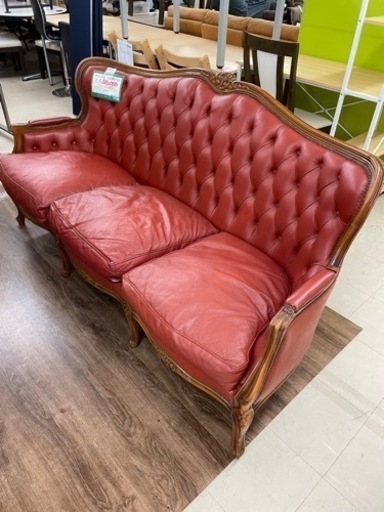 ★364 【目玉商品】 アンティーク調 ヴィンテージ 3人掛けソファー トリプルソファー 姫系 ヨーロピアン 【リサイクルマート宇宿店】