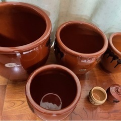 「常滑焼 かめ 丸壺 久松製」久松窯 x4個(5号、卓上サイズは...