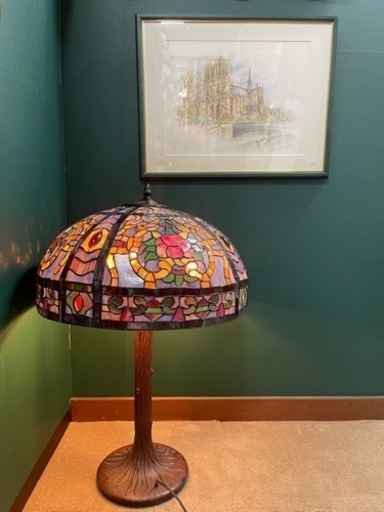 ステンドグラスランプ 大 青い花柄