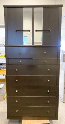 収納家具 タンス 衣類収納 ダークブラウン アンティーク風 上下二分割式