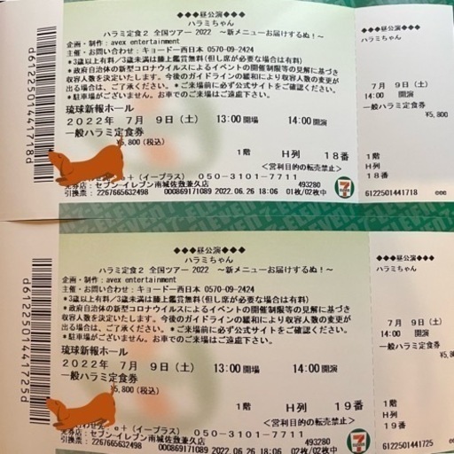 【ペア】7/9(土)昼公演 ハラミちゃんコンサートチケット(琉球新報ホール)