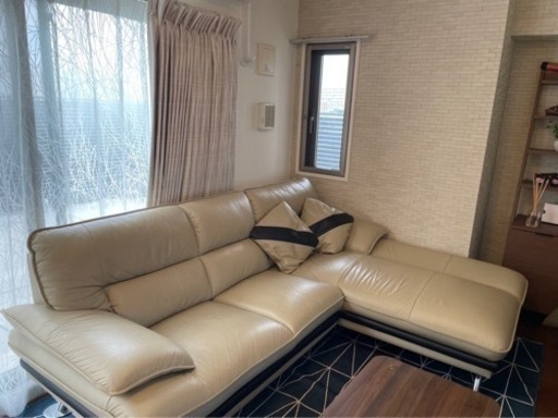 節約 【引き取り限定】ニトリ 本革カウチソファ(ロゾ4 BE LC ホンガワ)