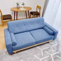 LOWYA　2人掛けソファ　ブルー lowya] 2人掛け 天然木脚ソファ インディゴブルー