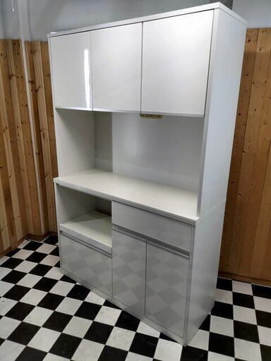 大型食器棚 レック120 上下分離可 土井インテリヤ工業 W120.0cm X D45.0cm X H185.0cm ホワイト系 中古品