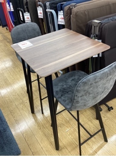 KF-122【新入荷　リサイクル品】ニトリ　モラド　カウンターテーブル3点セット　ブラウン×黒